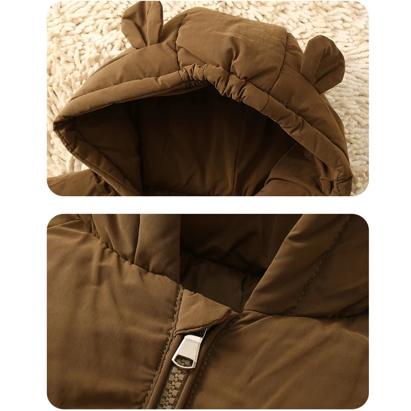 Winter Warm Baby Girls Jacket Autumn Solid Color Thick Hooded Zipper Coats For 2 3 4 5 6 Years Boys Casual Down Cotton Outerwear