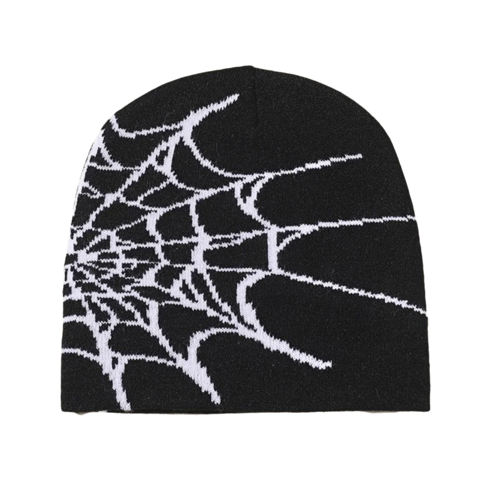 Vintage Soft Spider Web Pattern Beanie Caps Stretch Street Punk Pullover Hat Warm Multiple Colors Cuffed Knitted Hat Unisex