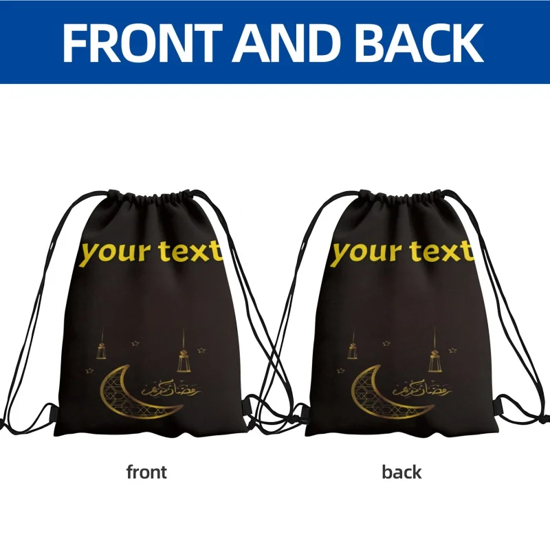 Mochila com cordão de texto personalizado de 3 tamanhos, saco de ginástica esportivo, saco de armazenamento multiuso, festival do ramadã, escola, viagens, praia, acampamento