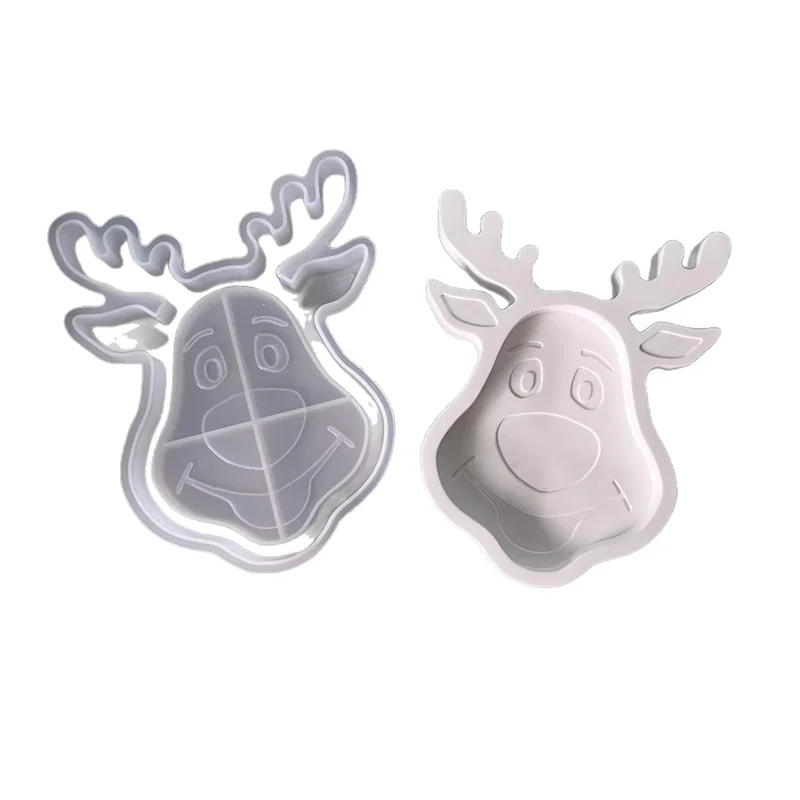 ABAE-Christmas Decor Silicone Mold For Gypsum, Epoxy Soap Making- Deer& Snowflake Pattern In Tray Form, DIY Elk Mould
