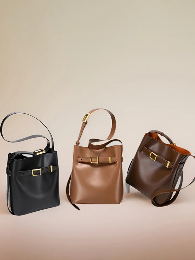 

Women's Cow Split Leather Bucket Shoulder Bag Ladies Cowhide Messenger High Quality Handbag Female Fashion Luxury Crossbody Bags