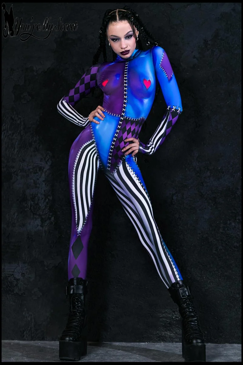 Women Clown Catsuit Halloween Cosplay Costume 3D Printed Zentai Bodysuit Spandex Jumpsuit Festival Carnival Party Rave Outfit view 2