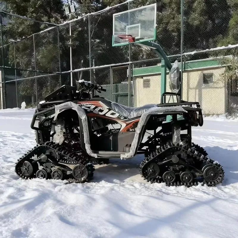 350cc 4-Stroke 4x4 Full-Track ATV Quad Snowmobile Gas Powered All-Terrain Tracked Vehicle with Backrest Winter 150kg Capacity