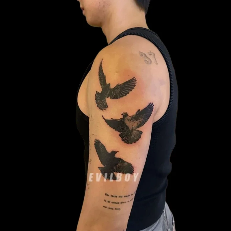

Black Peace Dove Lasting Heibal Juice Temporary TattoosRealistic Body Art for Arm Waist Waterproof Fake Tattoo Sticker for Men
