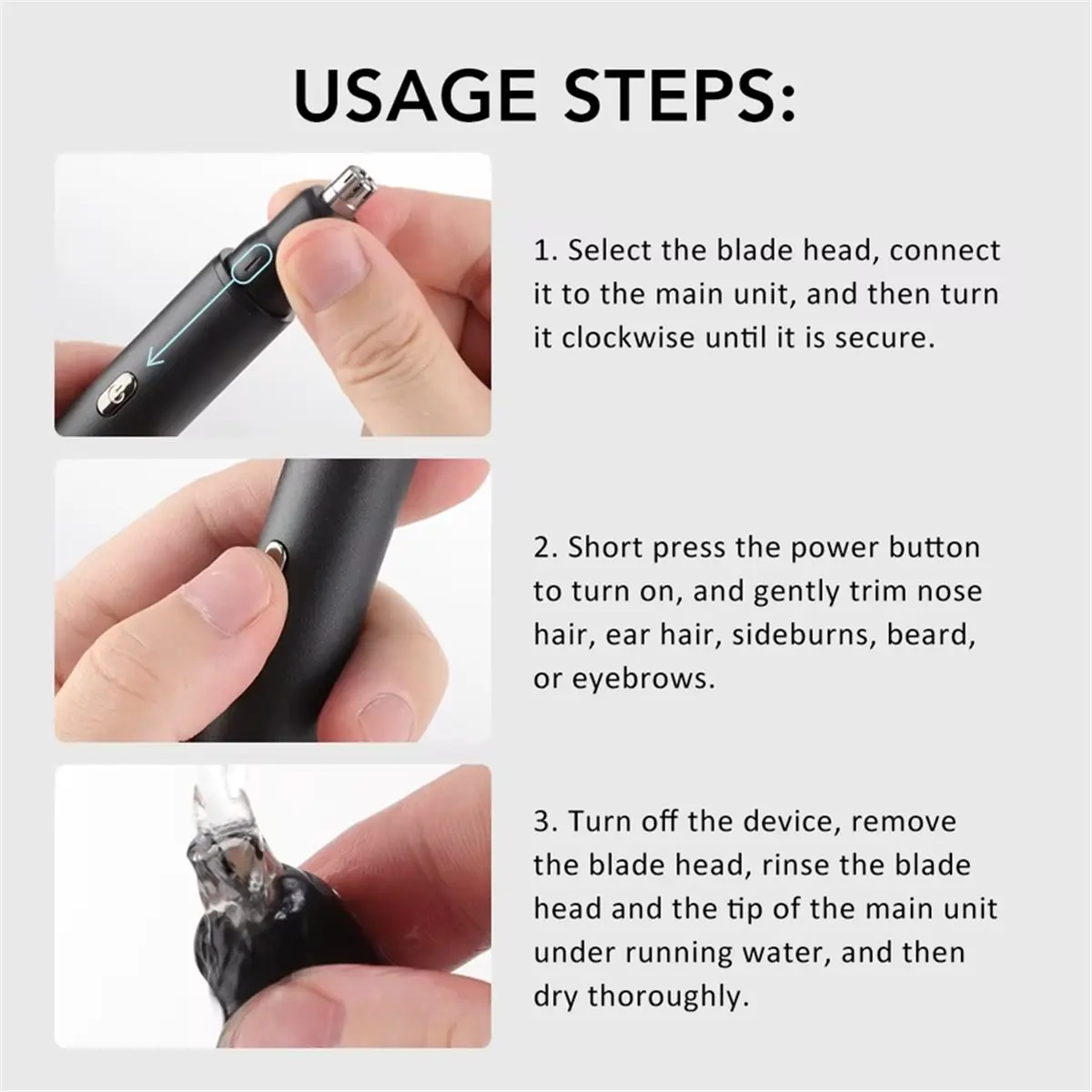 wilwill 3in1 Electric Ear Nose Hair Trimmer USB Charging Portable Nose Hair Trimmer for Men Women Ear Nose Eyebrow Facial Hair