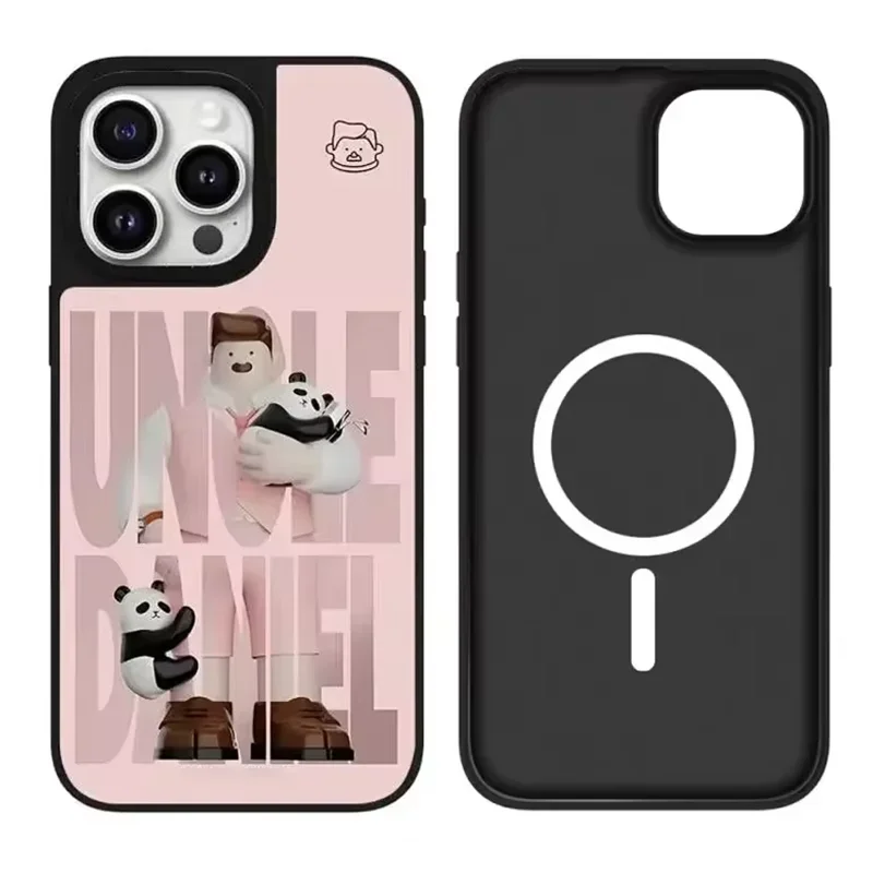 Cute Uncle Mirror Magnetic iPhone 11 12 13 14 15 Pro Max Mirror Surface MagSafe Case Cover Shell