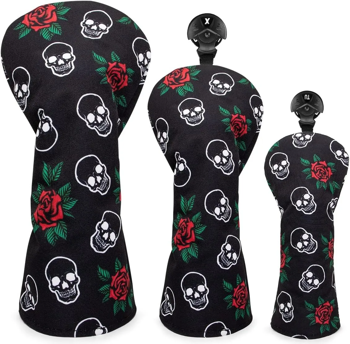 Flower Headcover Golf, Golf Club Head Covers for Driver, Woods and Hybrids, Rose and Skeleton Driver Fairway Rescue Headcovers