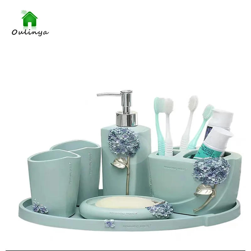 

New Hot ZY100-WY Creative European-style Five-piece Bathroom Supplies Suite Toothpaste Bathroom Toothbrush Holder Rinse Cup Set