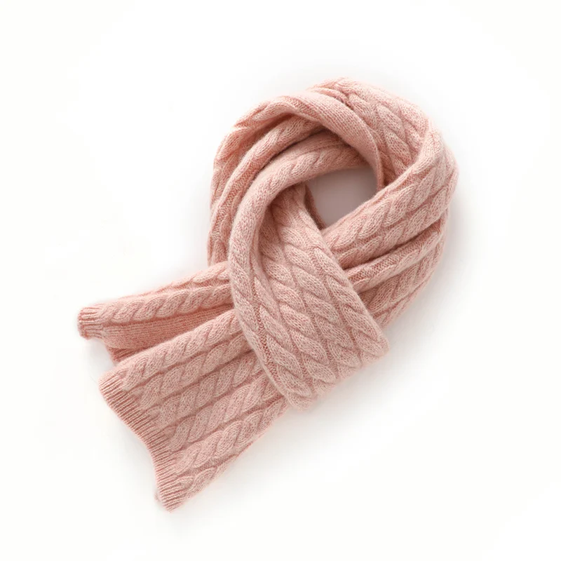 100% Cashmere Scarf Women Winter Warm Knitted Classic Twisted Flower Short Scarves Ladies Adults Scarf Christmas New Year Gift