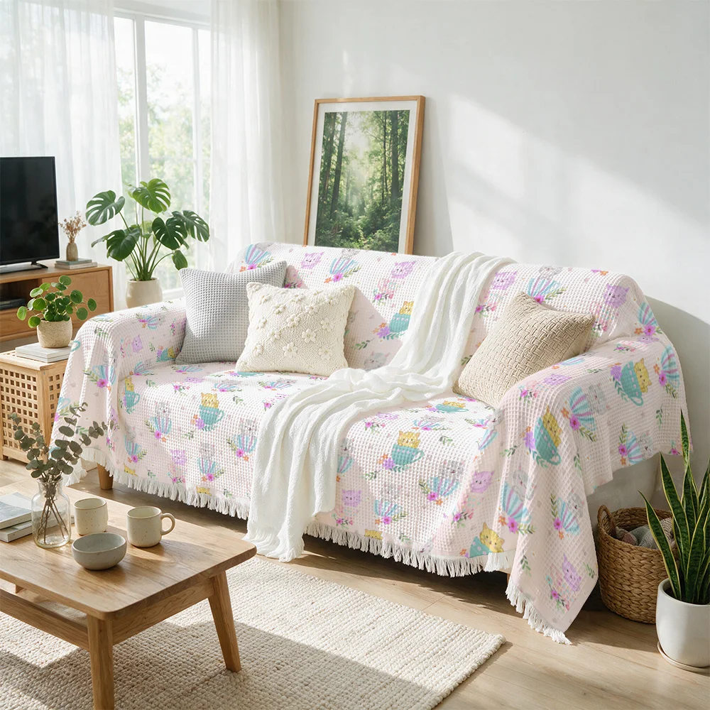Decorative Pastel Bird Pattern Throw Sofa Blanket Cushion Cover Cozy Cottage Style Throw for Living Room Home Decor Gifts