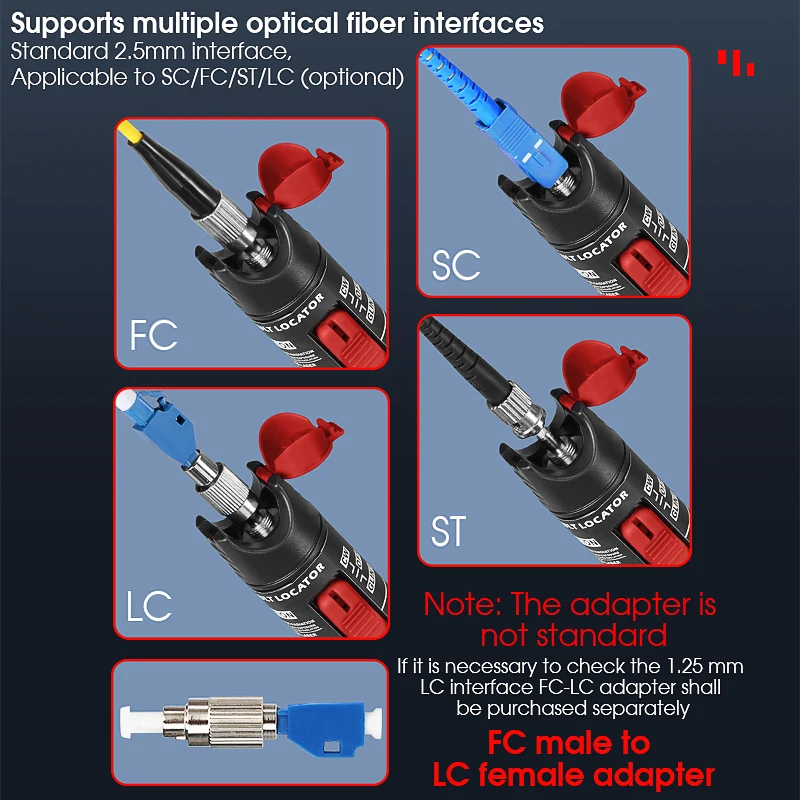 Stylo testeur de câble à fibre optique FTTH, localisateur visuel de défauts, SC, David, ST, interface 2.5mm, VFL, portée 50km, 50MW