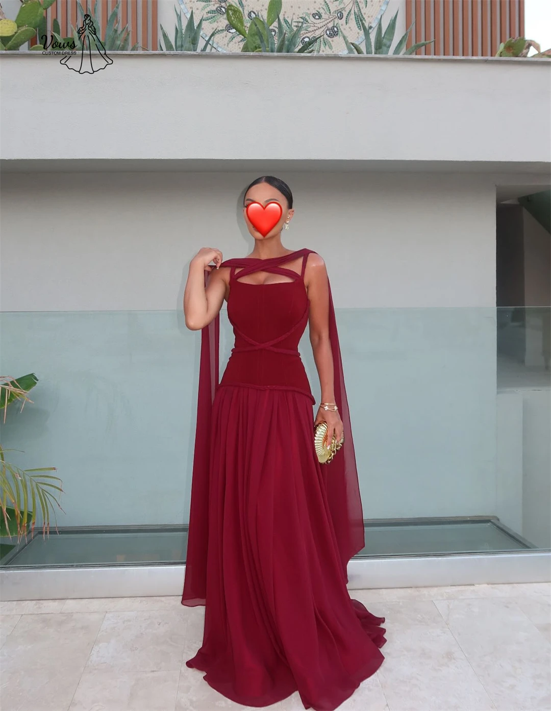 فساتين سهرة مصنوعة حسب الطلب من Vows فساتين حفلات نسائية أنيقة للسيدات 2025 شريط أحمر للسيدات فستان شيفون للحفلات الراقصة فاخر 2025