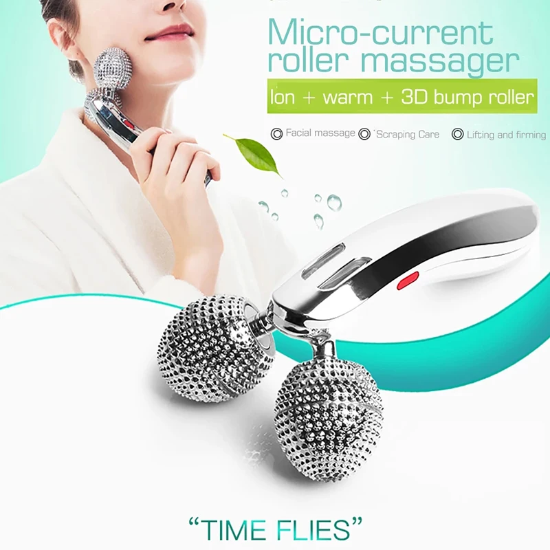 ลูกกลิ้งหน้าไฟฟ้าเครื่องนวดหน้ากระชับสัดส่วนสำหรับใบหน้า V-Face Skin Care GuaSha Body Cellulite Warm Massage Face Roller Beauty
