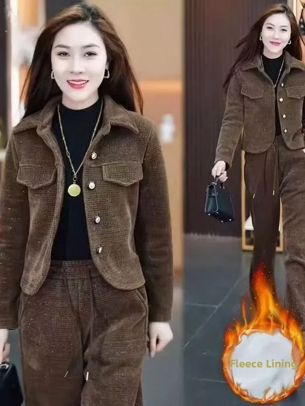 

Женский осенне-зимний комплект: повседневный свободный костюм из двух предметов (толстовка и брюки) с высокой талией, из смесового хлопка