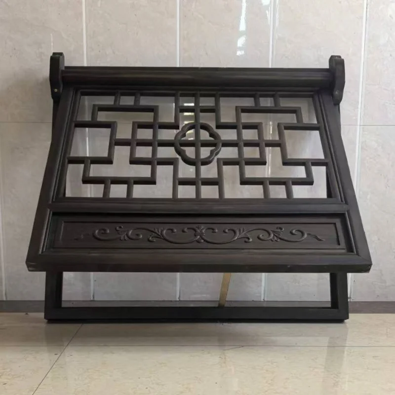 

Custom Style Upturned Window Antique Imitation Old Window with Hollow Carved Pattern Retro Decoration Solid Wood Folding