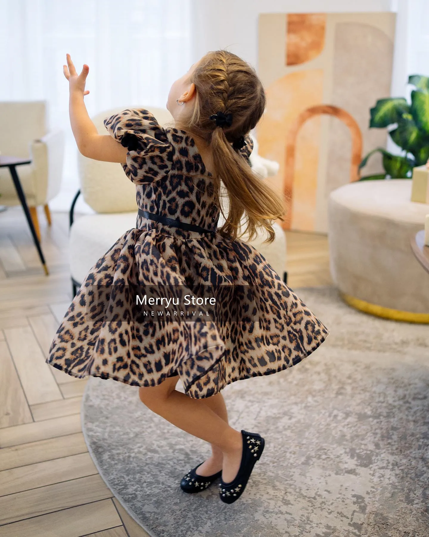 Mädchen Leopardenmuster Prinzessin Kleid Blumenkleid Kleider für Mädchen Kinder Festzug Geburtstag Party Kleider