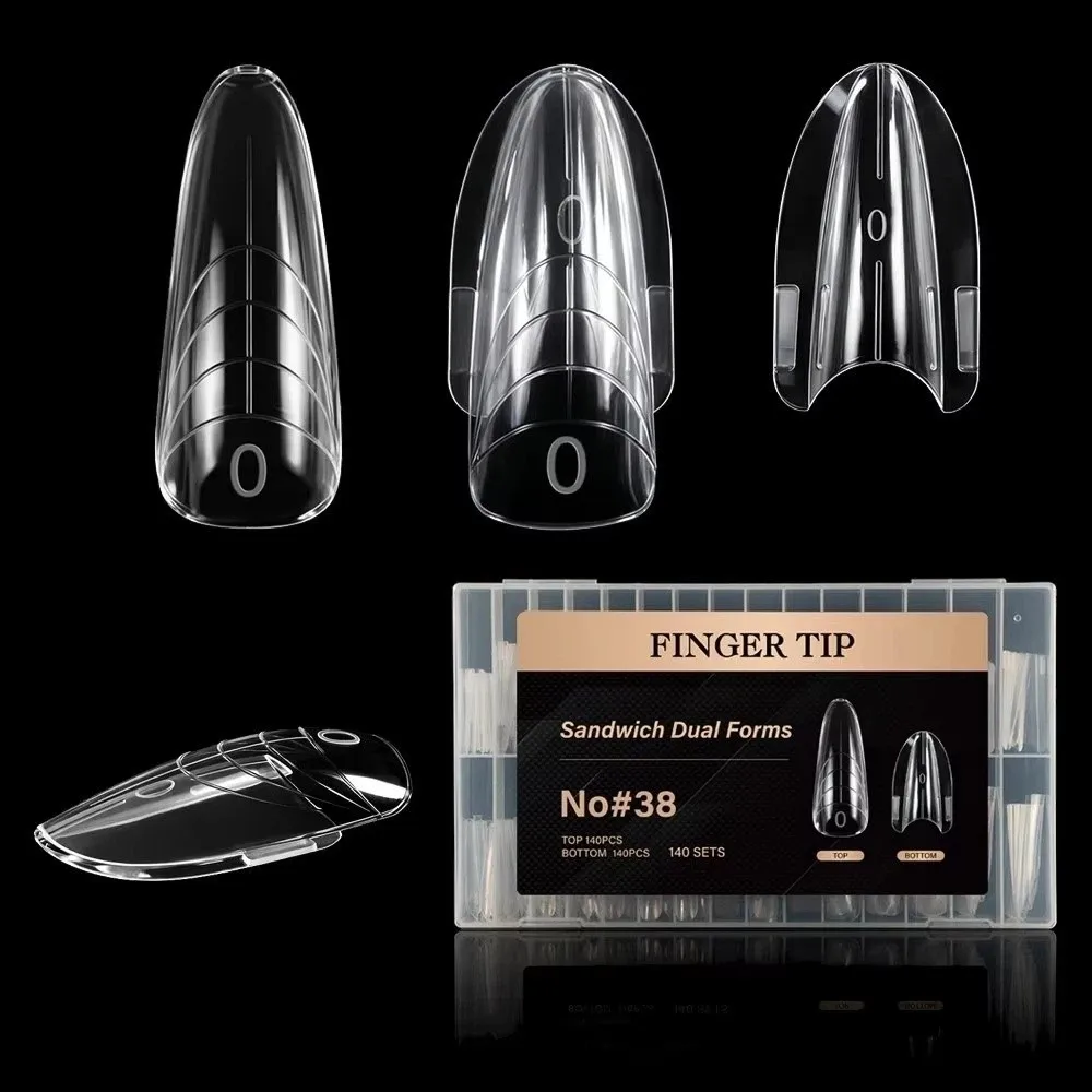

140/280pcs 14 Sizes Sandwich Dual Nail Forms Square Oval Transparent Nail Extension Forms Reusable Plastic Coffin Nail Molds