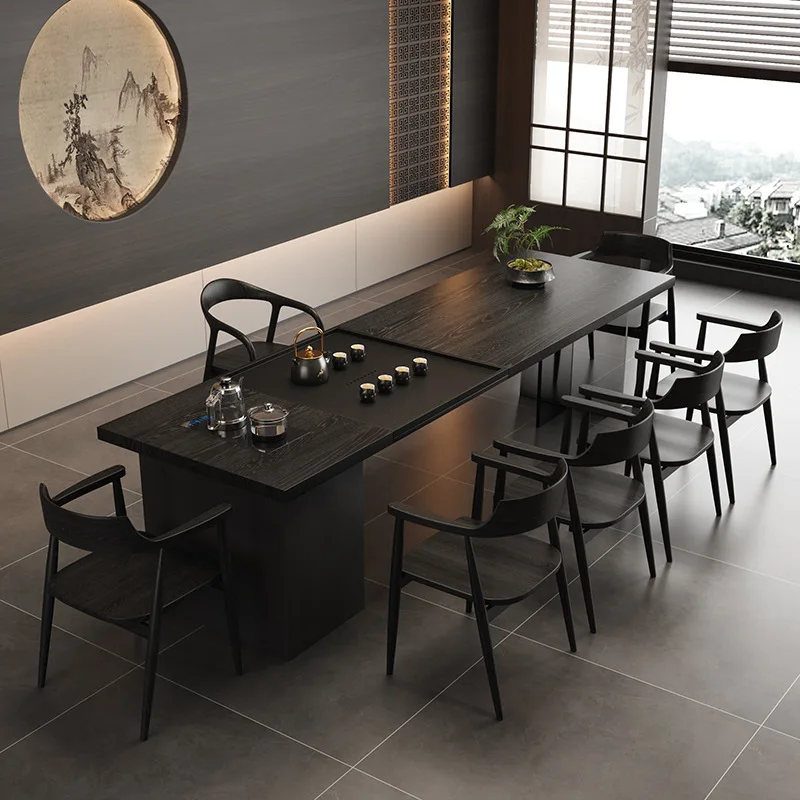 YJQ solid wood large board tea table and chair combination modern simple sense kettle integrated household living room tea table