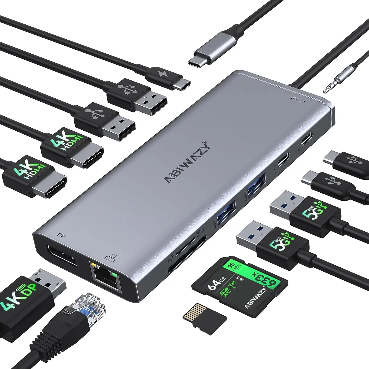 

14-in-1 USB-C Docking Station with Dual HDMI, DP, Ethernet & 7 USB Ports for Laptops