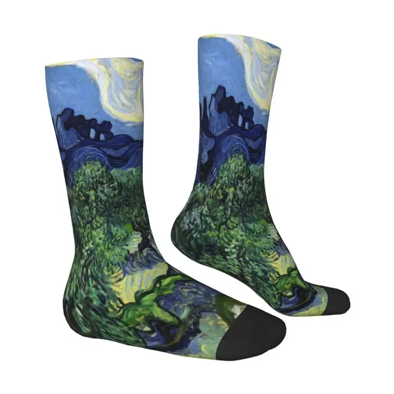 Custom Vincent Van Gogh Art Mens Crew Socks Unisex Cool 3D Printed The Olive Trees Dress Socks