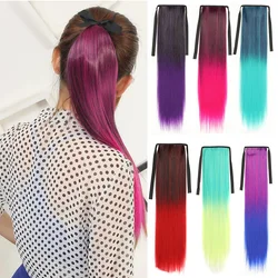 Jeedou 스트레이트 합성 머리 포니 테일 확장 리본 Drawstring Ponytails 활력 코스프레 헤어 레인보우 옹 브르 컬러
