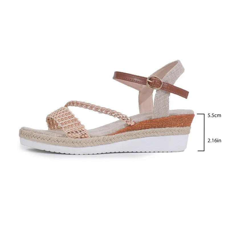 Sandalias de suela gruesa de cuña para mujer, sandalias de plataforma con correa de hebilla de una línea, de Color sólido, sencillas, a la moda, novedad de verano, 2024