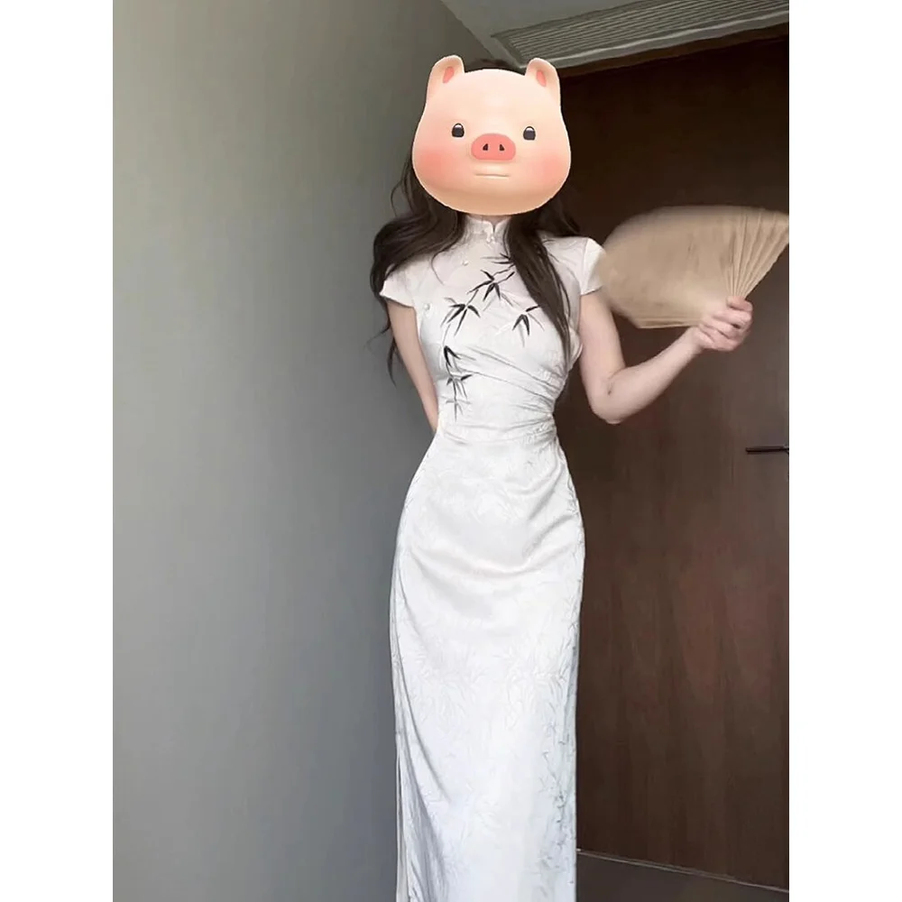 

Летнее женское модное платье-ципао Ele Daily в китайском стиле с вышивкой и бамбуковым узором