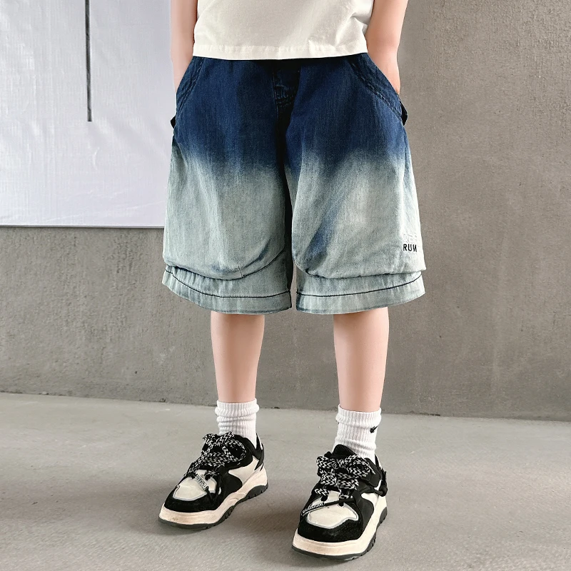 

Big Boy Summer y2k Vintage Blue Hip Hop Denim Shorts Baggy Harajuku Jeans Kids Child Gradient Loose Short Pants Age 5-14 Years