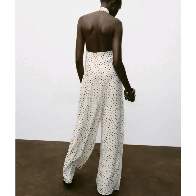 Сексуальный комбинезон с широкими брюками и принтом в горошек, новые женские осенние модные брюки с высокой талией для поездок на работу