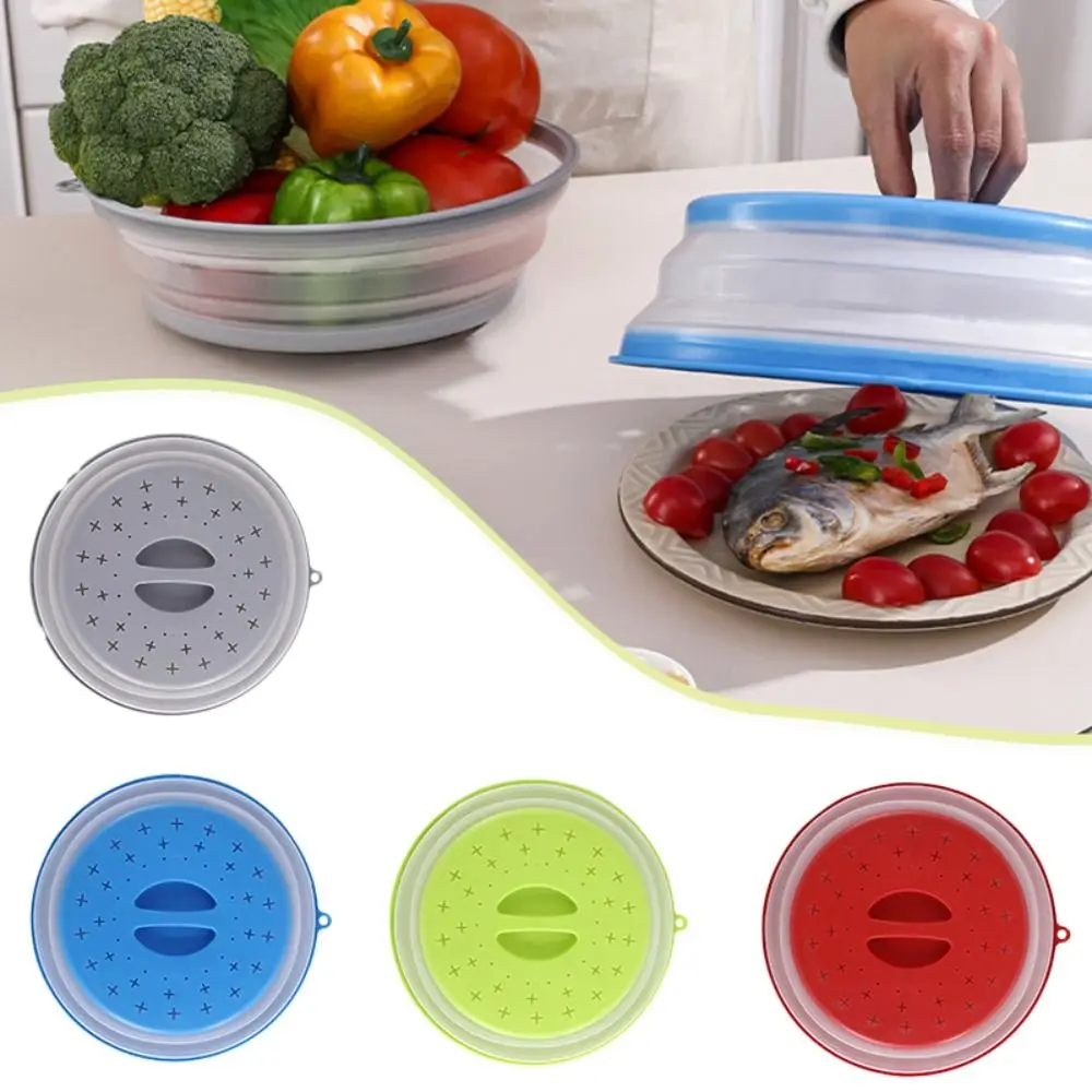 Multifunction Microwave Splatter Cover Anti Flies Splash-proof Food Preservation Cover BPA-Free Foldable Fruit Washing Basket