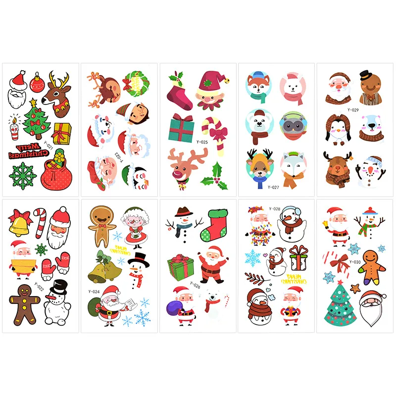 10Sheets Christmas Luminous Tattoo Stickers Cartoon Snowman Santa Clau Pattern Waterproof Temporary Tattoos Christmas Kids Gifts