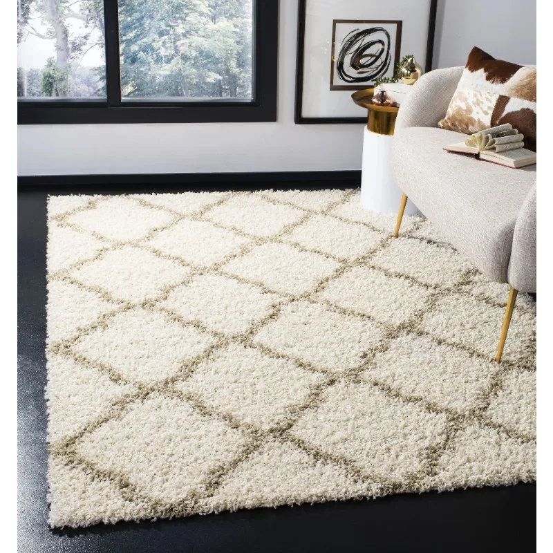 

Geometric Plush Shag Area Rug, Ivory/Beige, 3' x 5'