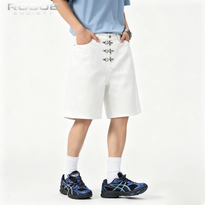 Streetwear New Fashion Metal Buckle Denim Shorts Men Women Y2k Loose High Street Pants Luxury Minimalist Harajuku Gothic Summer