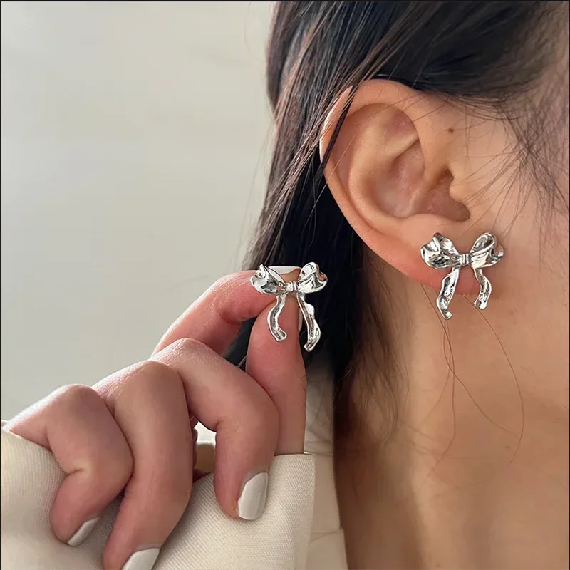 Y2K Sweet Cool Bowknot Bow Knot Stud Earrings for Women Fashion Simple Elegant Metal Earrings Party Jewelry Gifts Dropshipping