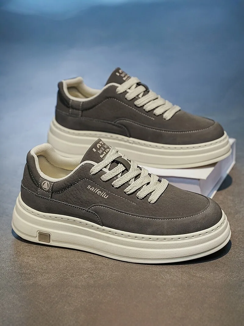 Men's Casual Sport Shoes 2026 New Style Trendy Work Shoes Comfortable All-Match Thick Bottom Board Shoes for Office And Outdoor
