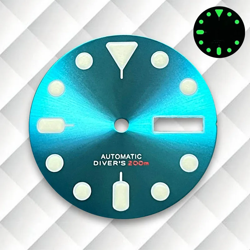 28.5mm S Logo SKX007 Dial Fit NH36/4R36 Movement Green Luminous Latest styles multicolour Dial Watch Modification Accessories