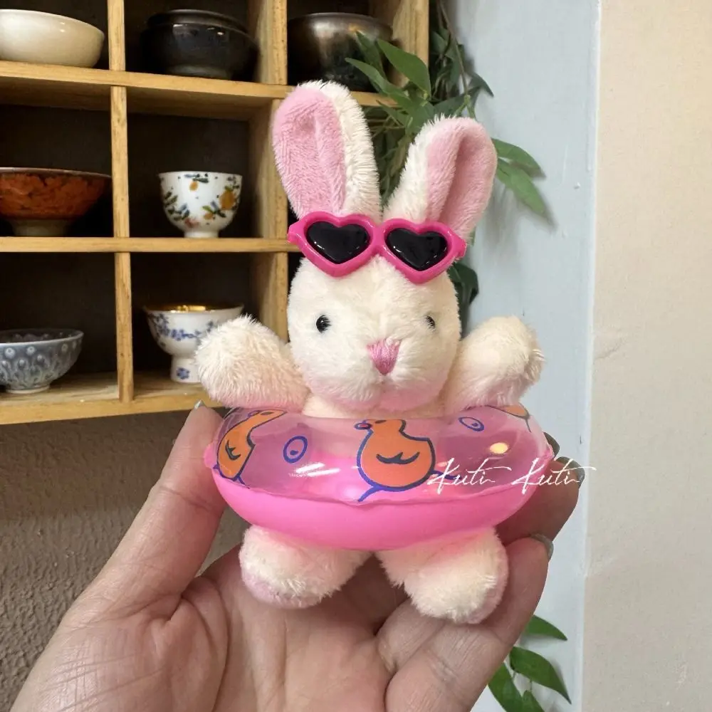 Lovely Love Sunglasses Cartoon Rabbit Key Chain Cartoon Soft Plush Bunny Pendant Toys Swimming Ring Doll Keychain Birthday Gift