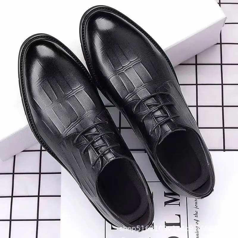 

Spring and Autumn British Style Lace up Business Men's Casual Formal Leather shoes Men's Height increasing Single pu Shoes