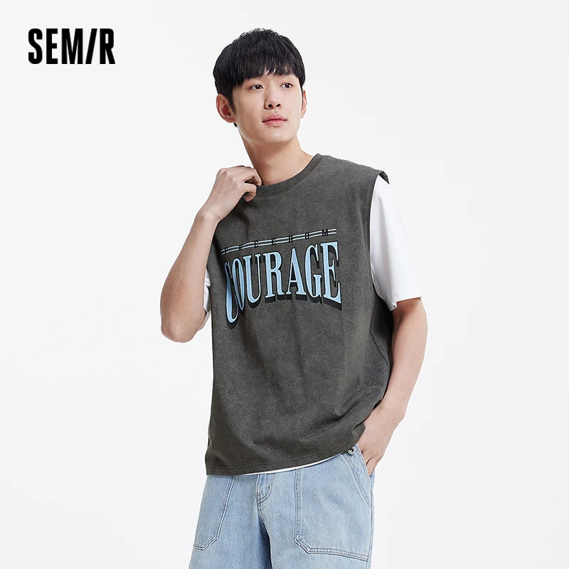 Semir Vintage Sleeveless Shirt Men 2025 Summer New Trendy Color Block Print Streetwear Top Perfect for Casual Outings