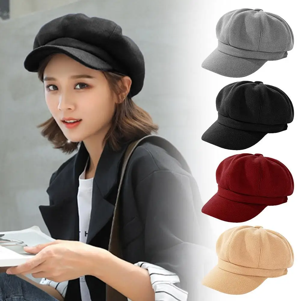 

Fashion Autumn Winter Hats For Women Solid Plain Octagonal Newsboy Cap Men Adies Casual WoolHat Winter Beret Women Painter O6S9