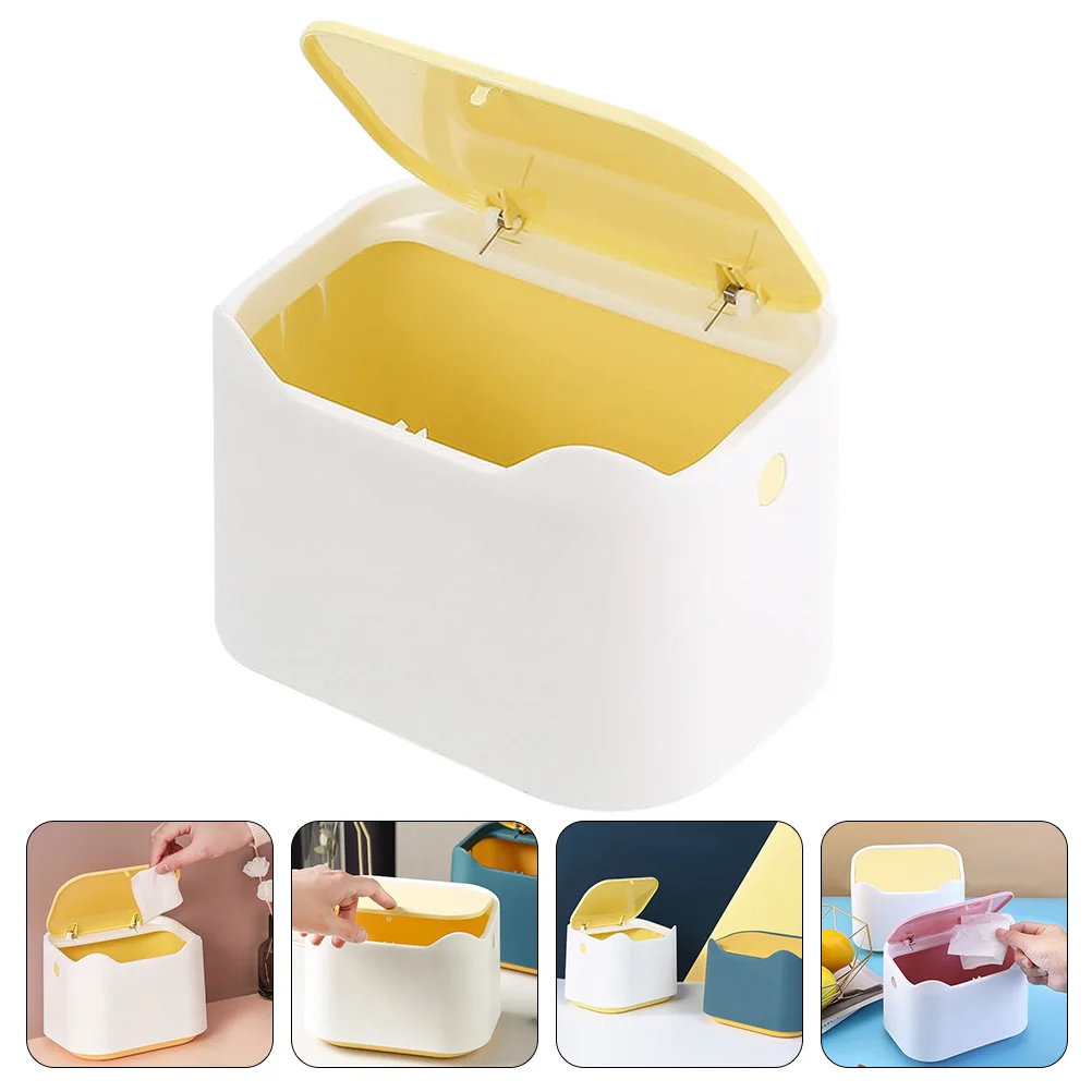 

Flip Trash Can Small Garbage Bin Desk Office Bucket with Lid Mini Press Desktop Tabletop