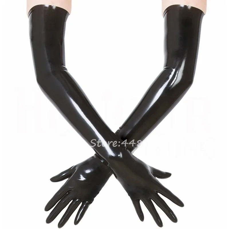 Unisex Latex Rubber Gloves Black Moulded Seamless Shoulder Length Long Fetish Gloves Culb Wear Cosplay Costumes for Women