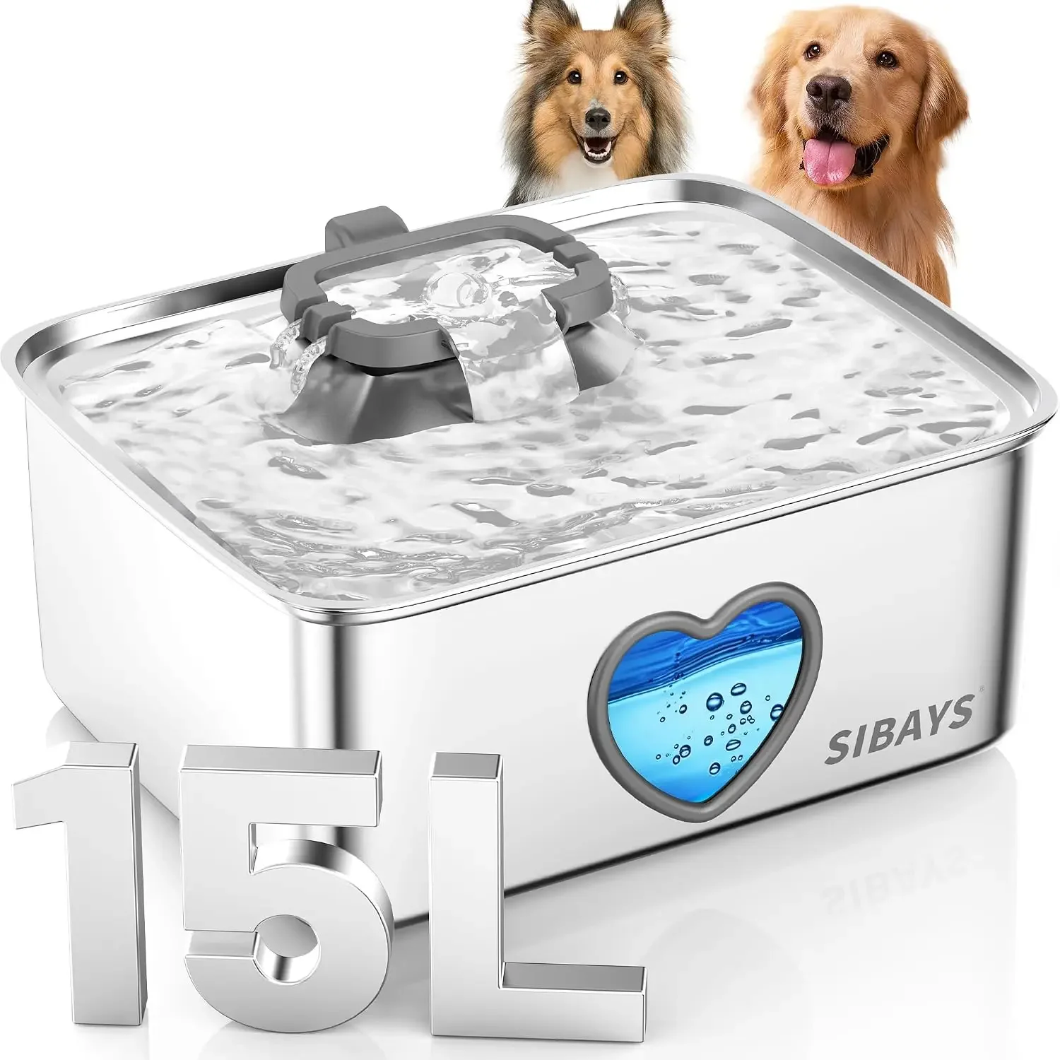 USA Stock15L Large Dog Water Fountain, 4 Gal Stainless Steel Pet Water Fountain for Dogs Inside, Ultra Quiet Automatic Dog Water