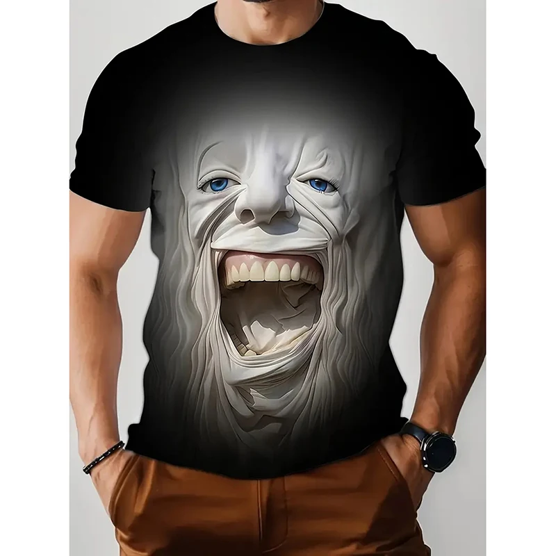 Plaster Statue Print Funny T-shirt Men Clothes 3D Effects Graphic Short Sleeve T Shirts Casual Street Harajuku Trend Tee 2025