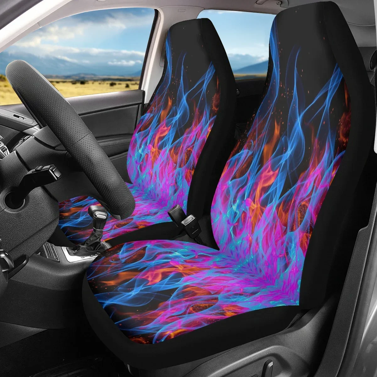 INSTANTARTS Colored Flame 3D Print Car Front Seat Cover New Fashion Auto Intorior Decor Sheet Universal Automotive Seat Covers