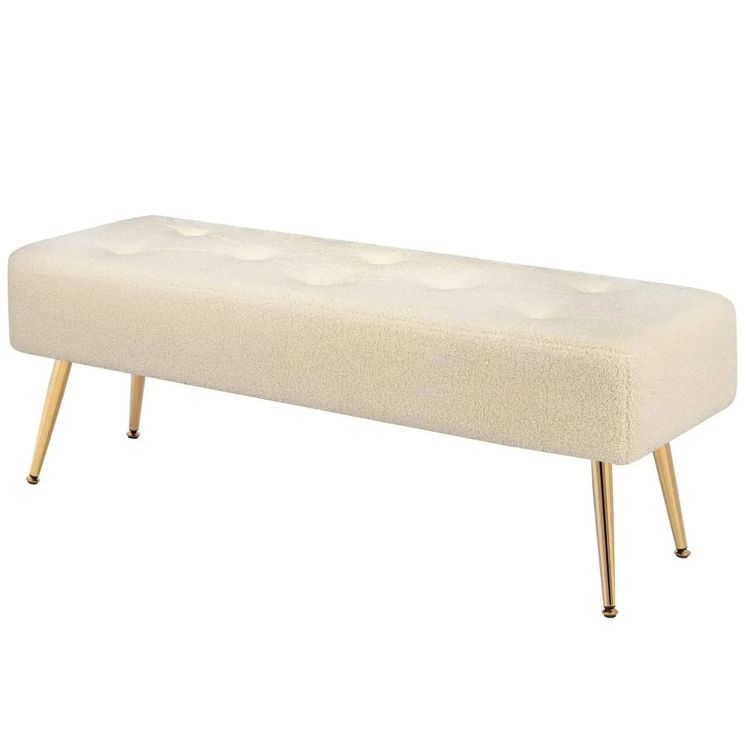 44 Inch Modern Ottoman Bench, Upholstered Faux Fur Fabric Entryway Benches with Gold Metal Frame for Living Room Vintage Indoor