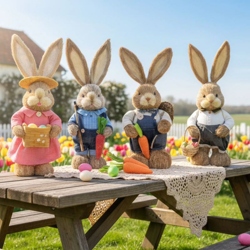 Handgewebte Osterhasen-Strohdekoration, Rustikale Natürliche Hasen-Handarbeit für Landhaus-Kamin, Frühlings-Party-Tischdekoration