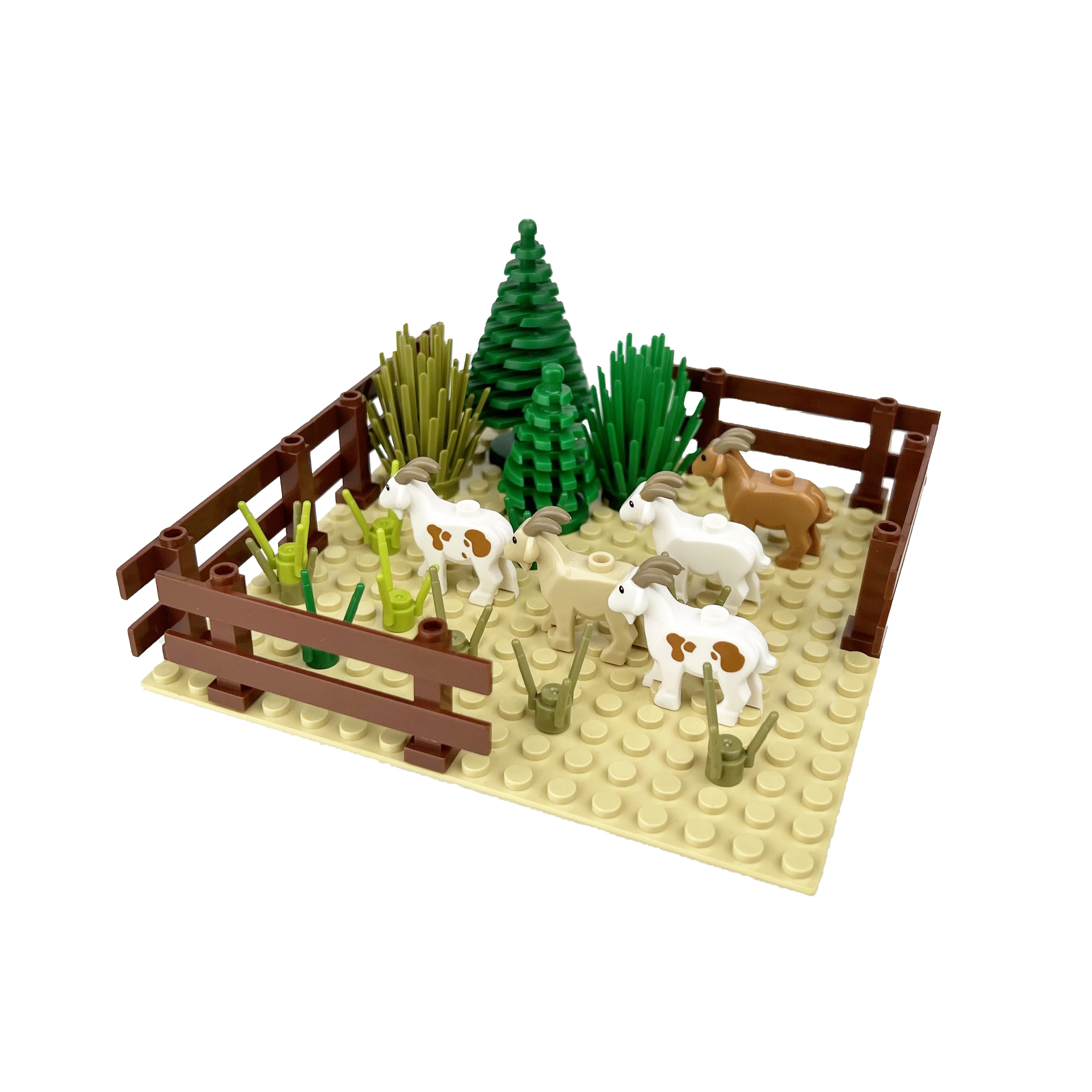 Compatível com lego moc pequena partícula bloco de construção fazenda fazenda fazenda fazenda sheepfold pequena cabra árvore casa cena quebra-cabeça