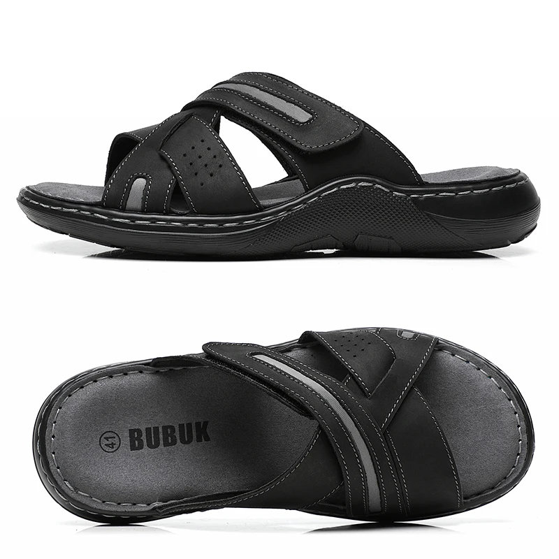 Bubuk Retro-Sandalen aus echtem Leder, aus hochwertigem Rindsleder und handgenäht, vielseitige Herren-Modepantoffeln für Business und Freizeit. – Detail 6