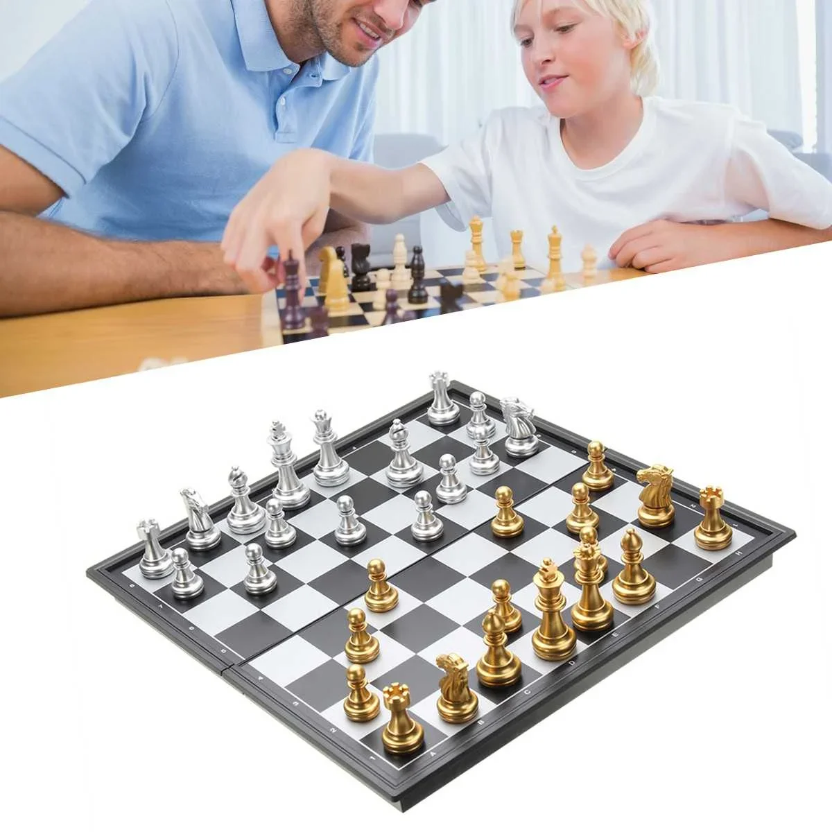 Upgraded Folding Magnetic Travel Chess Set For Kids Adults Chess Board Game Gold Silver Chess Pieces Board Contemporary Set